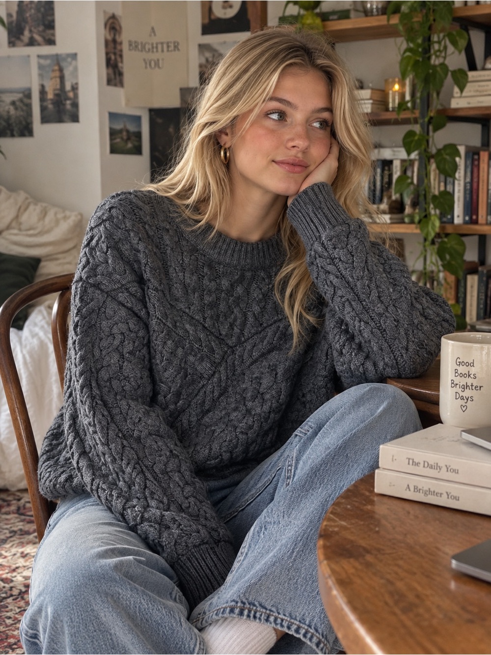 J.Crew W: S Gray Cable Knit Lambswool Blend Sweater Chunky Fisherman Pullover